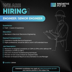 Electrical Engineering Jobs in Lahore 2024. innovative pvt limited jobs